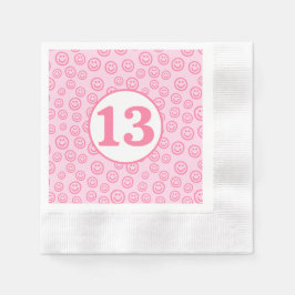 ピンク名門私立校風のスマイル顔 縁ありカクテルナプキン