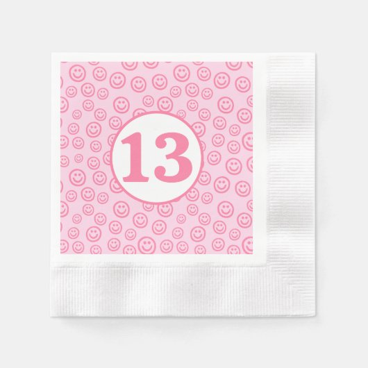 ピンク名門私立校風のスマイル顔 縁ありカクテルナプキン (正面)