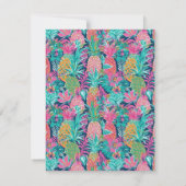 ピンク名門私立校風のティール（緑がかった色）ネイビーブルーパイナップルモノグラム ノートカード (裏面)