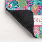 ピンク名門私立校風のティール(緑がかった色)ネイビーブルーパイナップルモノグラム マウスパッド (コーナー)