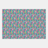 ピンク名門私立校風のティール(緑がかった色)ネイビーブルーパイナップル ラッピングペーパーシート (正面2)