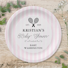 ピンク名門私立校風のテニスカントリークラブベビーシャワー ペーパープレート