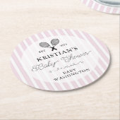 ピンク名門私立校風のテニスカントリークラブベビーシャワー ラウンドペーパーコースター (アングル)