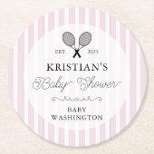 ピンク名門私立校風のテニスカントリークラブベビーシャワー ラウンドペーパーコースター (正面)