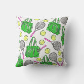 ピンク名門私立校風のテニスラケット緑パターン クッション (裏面)