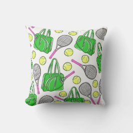 ピンク名門私立校風のテニスラケット緑パターン クッション