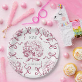 ピンク名門私立校風のトイルアジサイの弓と名前 ペーパープレート (パーティー)