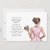 ピンク名門私立校風のトイル誕生日パーティー 招待状 (正面)