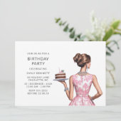 ピンク名門私立校風のトイル誕生日パーティー 招待状 (スタンド正面)