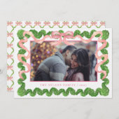 ピンク名門私立校風のトピアリーガーデンクリスマスフォト シーズンカード (正面/裏面)