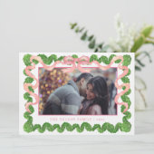 ピンク名門私立校風のトピアリーガーデンクリスマスフォト シーズンカード (スタンド正面)