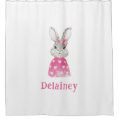 ピンク名門私立校風のハートボウバニーパーソナライズされた シャワーカーテン (正面)