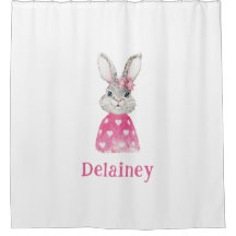 ピンク名門私立校風のハートボウバニーパーソナライズされた