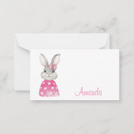 ピンク名門私立校風のハートボウバニー ノートカード