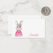 ピンク名門私立校風のハートボウバニー ノートカード (正面/裏面インサイチュ)