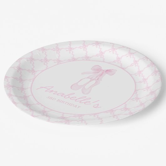 ピンク名門私立校風のバレリーナスリッパ誕生日 ペーパープレート (アングル)
