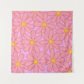 ピンク名門私立校風のパープルフローラシンプル花柄 タペストリー (正面(横))