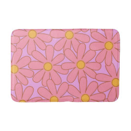 ピンク名門私立校風のパープルフローラシンプル花柄 バスマット