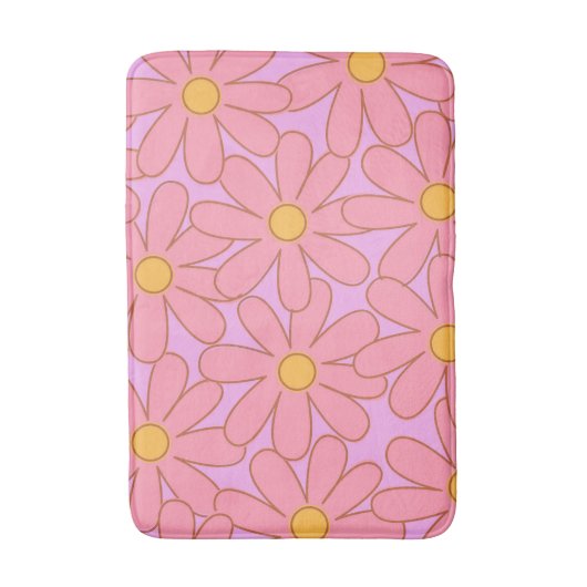 ピンク名門私立校風のパープルフローラシンプル花柄 バスマット (正面縦)