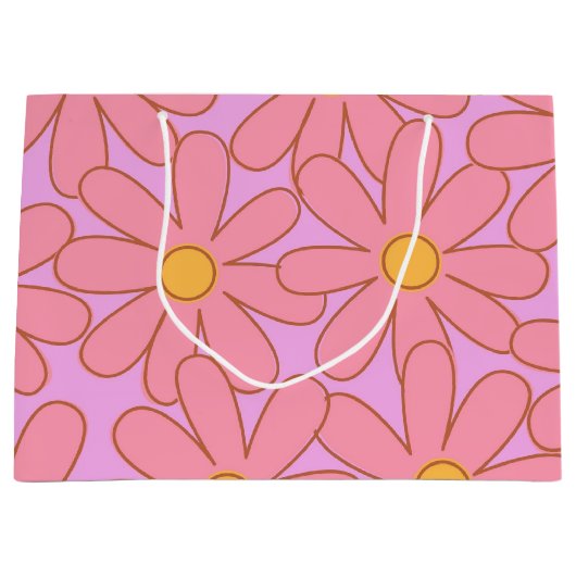 ピンク名門私立校風のパープルフローラシンプル花柄 ラージペーパーバッグ (正面)