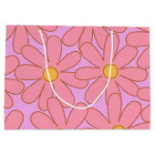 ピンク名門私立校風のパープルフローラシンプル花柄 ラージペーパーバッグ (裏面)