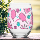 ピンク名門私立校風のピックボールのパドルとバッグ ステムなしワイングラス