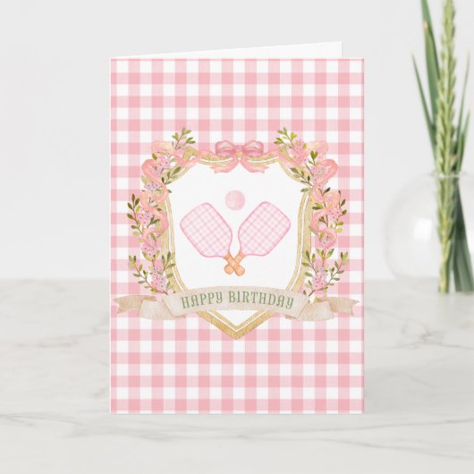 ピンク名門私立校風のピックボールハッピーバースデーカード サンキューカード (正面)