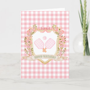 ピンク名門私立校風のピックボールハッピーバースデーカード サンキューカード