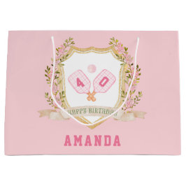 ピンク名門私立校風のピックボールハッピーバースデー ラージペーパーバッグ