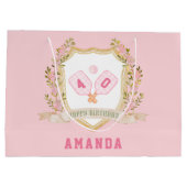 ピンク名門私立校風のピックボールハッピーバースデー ラージペーパーバッグ (裏面)