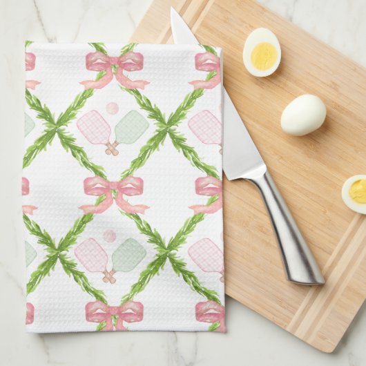 ピンク名門私立校風のピックボールパドル キッチンタオル (四つ折り)