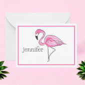 ピンク名門私立校風のフラ縁どミンゴパーソナライズされた ノートカード