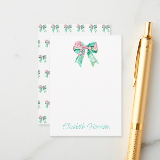 ピンク名門私立校風のフローラボーパーソナライズされたド エンクロージャーカード (正面/裏面インサイチュ)