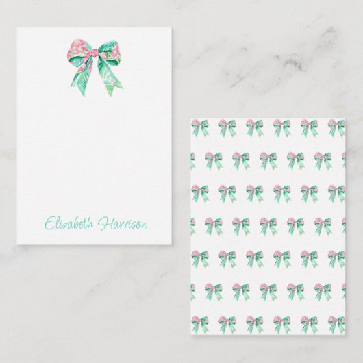 ピンク名門私立校風のフローラボーパーソナライズされたド エンクロージャーカード (正面/裏面)