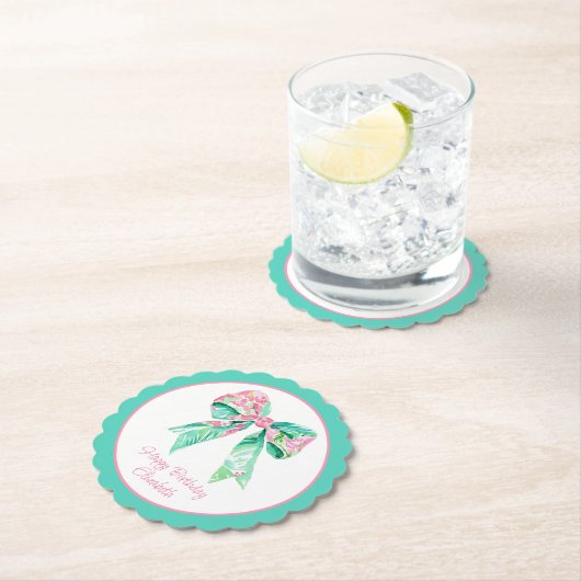 ピンク名門私立校風のフローラボーパーソナライズされたド ペーパーコースター (インサイチュ)