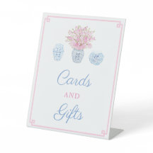 ピンク名門私立校風のブルーウェディングシャワーカードとギフト