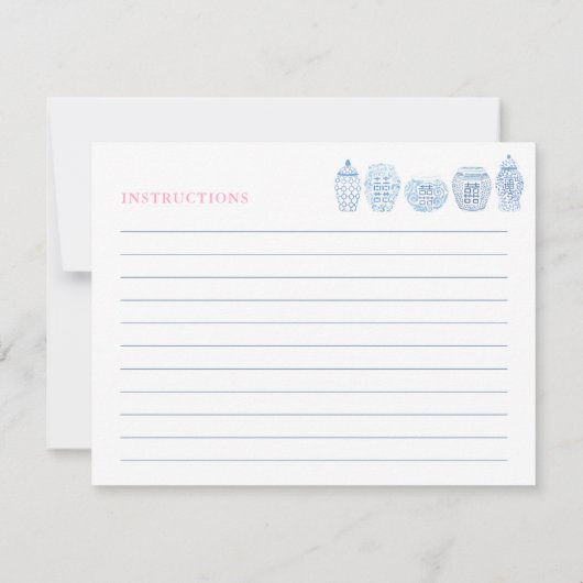 ピンク名門私立校風のブルーオーキッドブライダルシャワーレシピカード 招待状 (裏面)