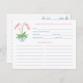 ピンク名門私立校風のブルーオーキッドブライダルシャワーレシピカード 招待状 (正面/裏面)