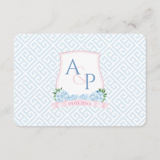 ピンク名門私立校風のブルー結婚のクレスト食事の選択RSVP エンクロージャーカード (裏面)