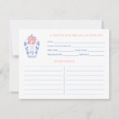 ピンク名門私立校風のホワイトブルーモノグラムシャワーレシピカード 招待状 (正面)