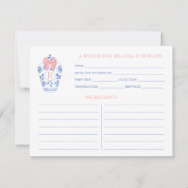 ピンク名門私立校風のホワイトブルーモノグラムシャワーレシピカード 招待状