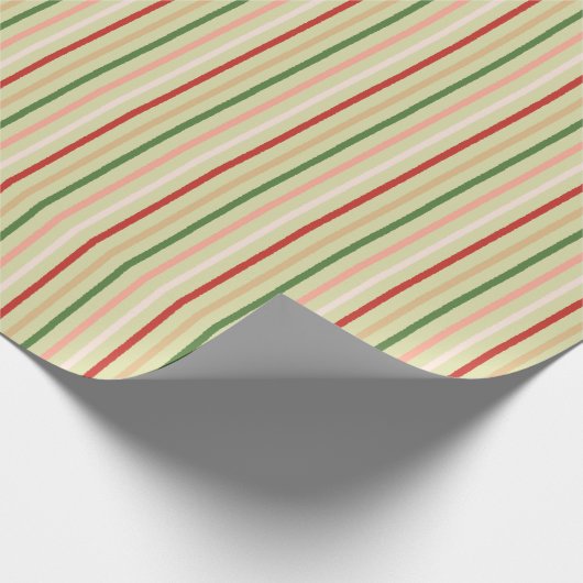 ピンク名門私立校風のミントグリーンクリスマスカラフルストライプ ラッピングペーパー (角)