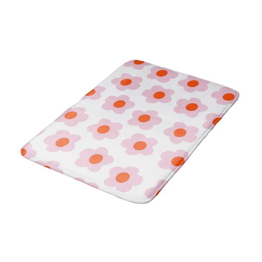 ピンク名門私立校風のレッドフローラシンプル花柄 バスマット (アングル)