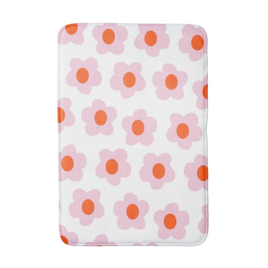 ピンク名門私立校風のレッドフローラシンプル花柄 バスマット (正面縦)