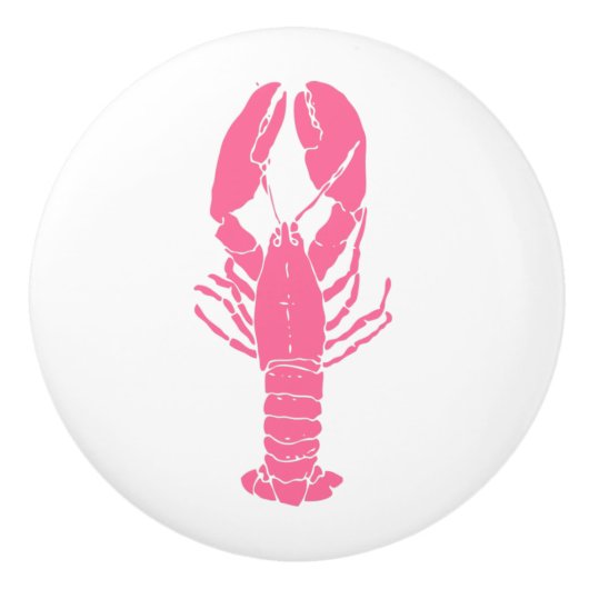 ピンク名門私立校風のロブスターオンホワイト セラミックノブ (正面)