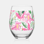 ピンク名門私立校風のワニ ステムなしワイングラス (裏面)