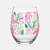 ピンク名門私立校風のワニ ステムなしワイングラス (左)