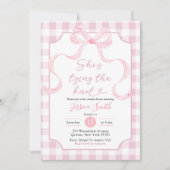 ピンク名門私立校風の彼女は結び目のブライダルシャワー 招待状 (正面)