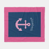ピンク名門私立校風の水玉模様いかりとネイビー名前をカスタムする フリースブランケット (正面(横))