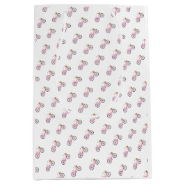 ピンク名門私立校風の自転車サマーおもしろいバケーションモード ミディアムペーパーバッグ